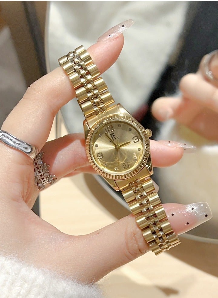 ABIU Luxury Gold-Tone Women's Watch - Chic Metal Bracelet with Glitter Dial & Number Markers (Elegant Fashion Wristwatch for Ladies) - Image 1